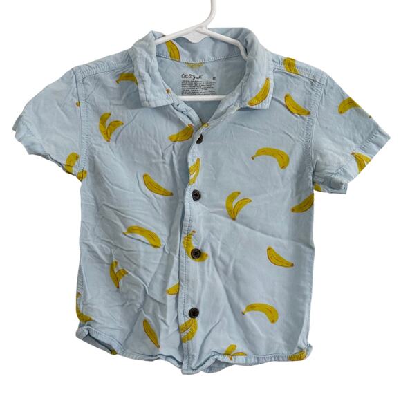 Cat & Jack Blue Banana Short Sleeve Button Down Challis Shirt Size 2T - Picture 2 of 7